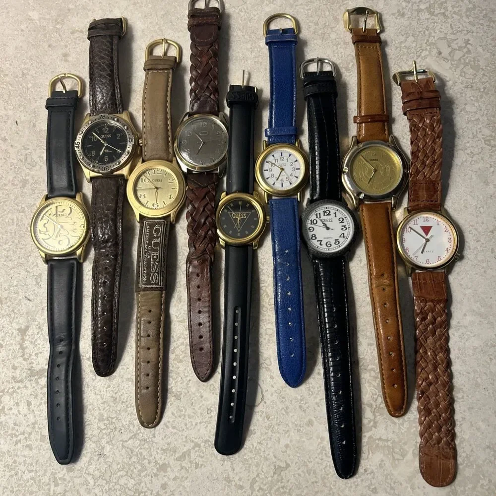 Vintage Guess Watch Lot of 9 Guess Womens Leather Bands Working New Batteries